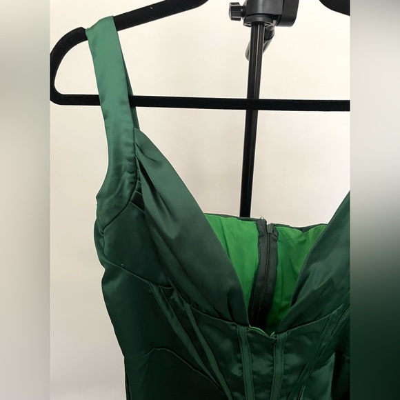 *Never Worn* Bustier High Split Cocktail Evening Midi Dress - Dark Green - Picture 4 of 7